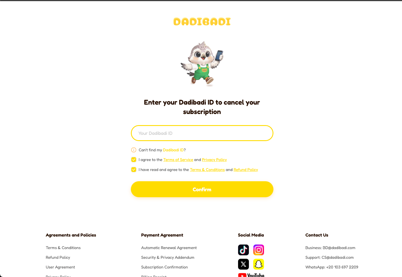 Step 1: enter Dadibadi ID and tap Confirm